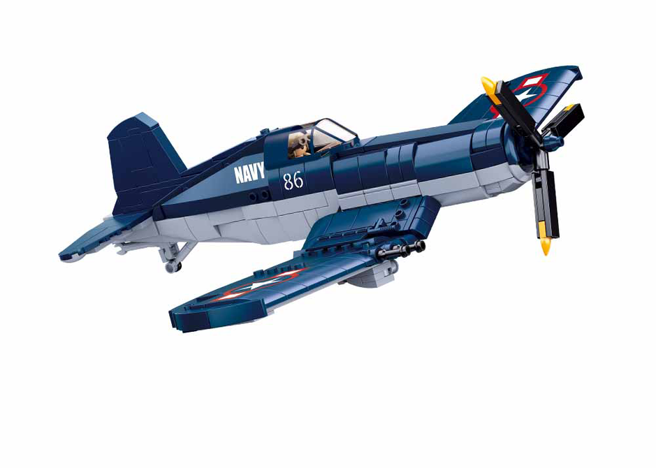 WWII F4U Corsair Fighter Plane Building Brick Kit (550 pcs)-2