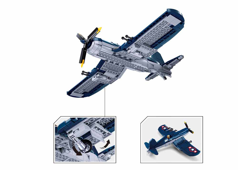 WWII F4U Corsair Fighter Plane Building Brick Kit (550 pcs)-4