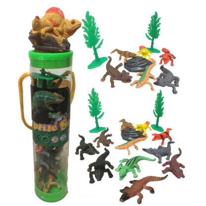 Crocodile Figurines in Clear Tube with Reptile Head Topper