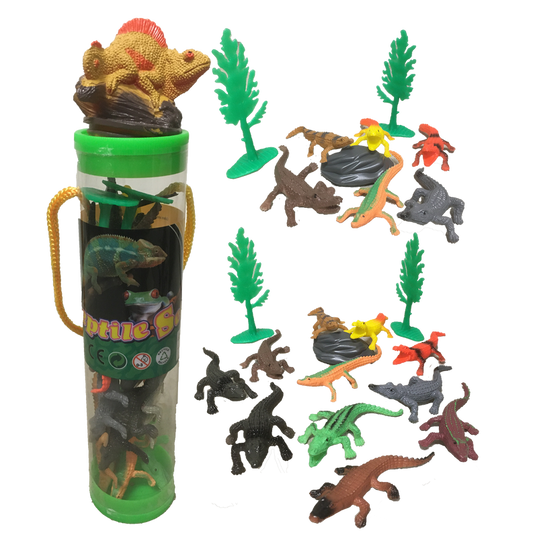 Crocodile Figurines in Clear Tube with Reptile Head Topper