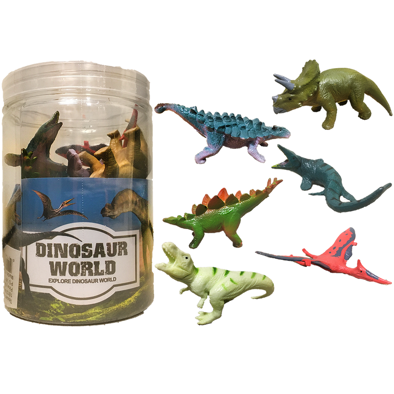 Dinosaur Assortment A, 3" Dinos in Clear Container 6pcs