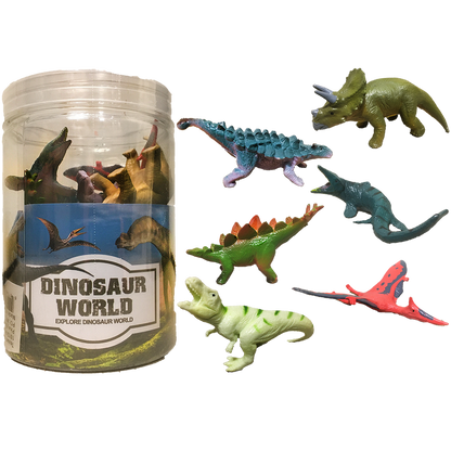 Dinosaur Assortment A, 3" Dinos in Clear Container 6pcs