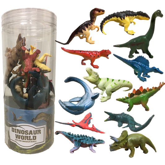 Dinosaur 3" Figurine Assortment in Clear Container, Collect All 12pcs