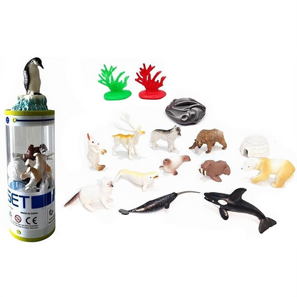 Arctic Animal 3" Figurines Tube with Shark Head Topper