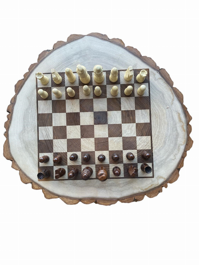 Wood Slice Chess/Checkers with all pieces included Board Game