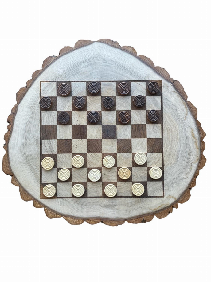 Wood Slice Chess/Checkers with all pieces included Board Game-2