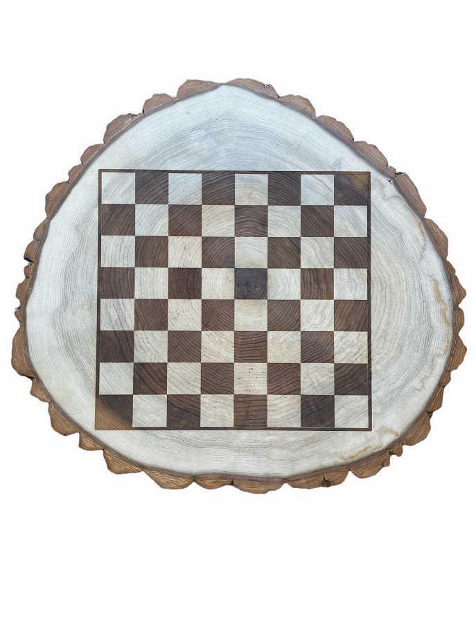 Wood Slice Chess/Checkers with all pieces included Board Game-3