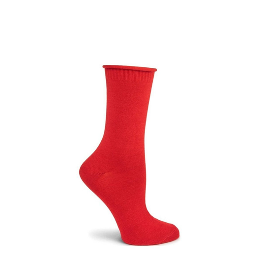 Wool and Silk Basic Roll Top Sock Red
