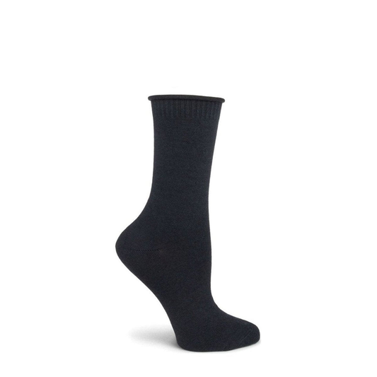 Wool and Silk Basic Roll Top Sock Black