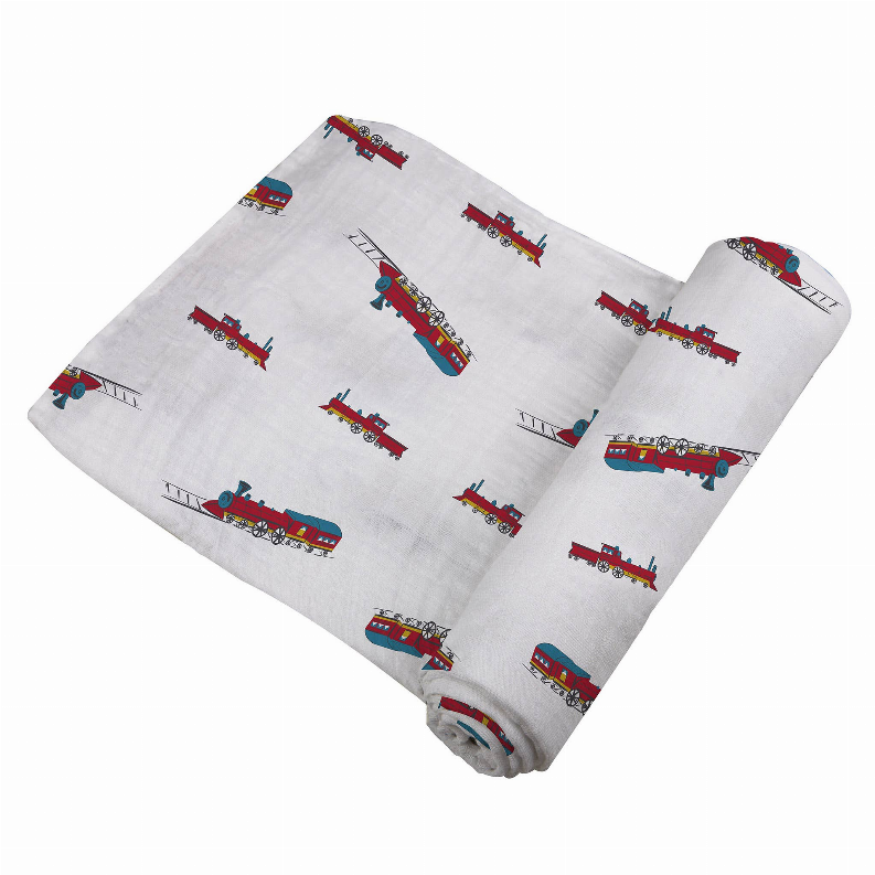 Vintage Steam Trains Bamboo Muslin Swaddle-3