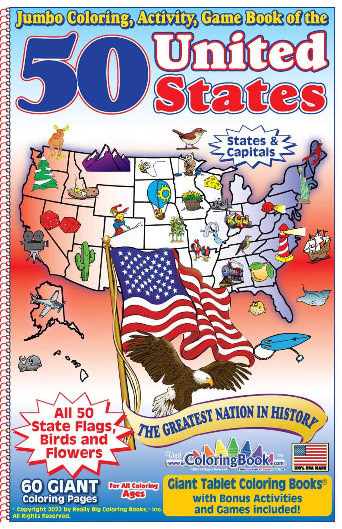 50 United States Coloring Book 17x11