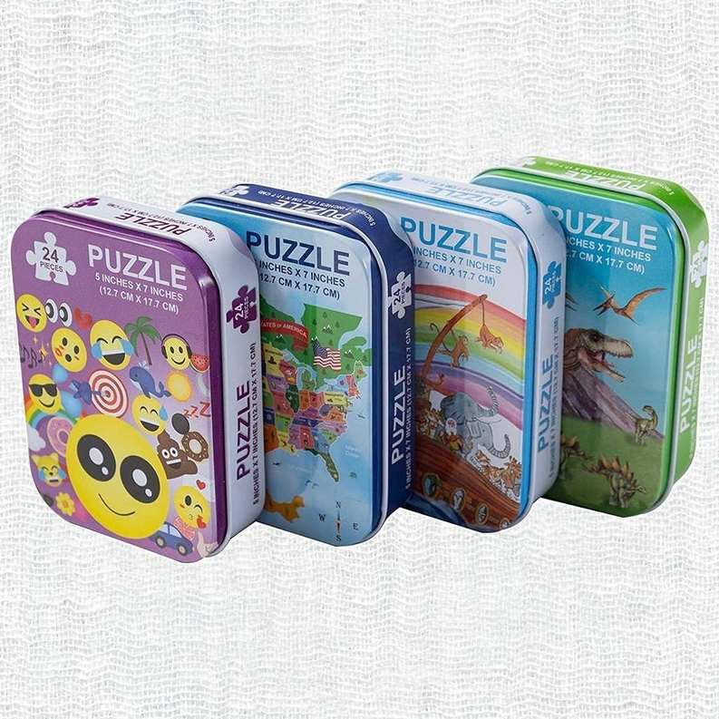 Assorted 24-Piece Puzzles with Reusable Storage Containers