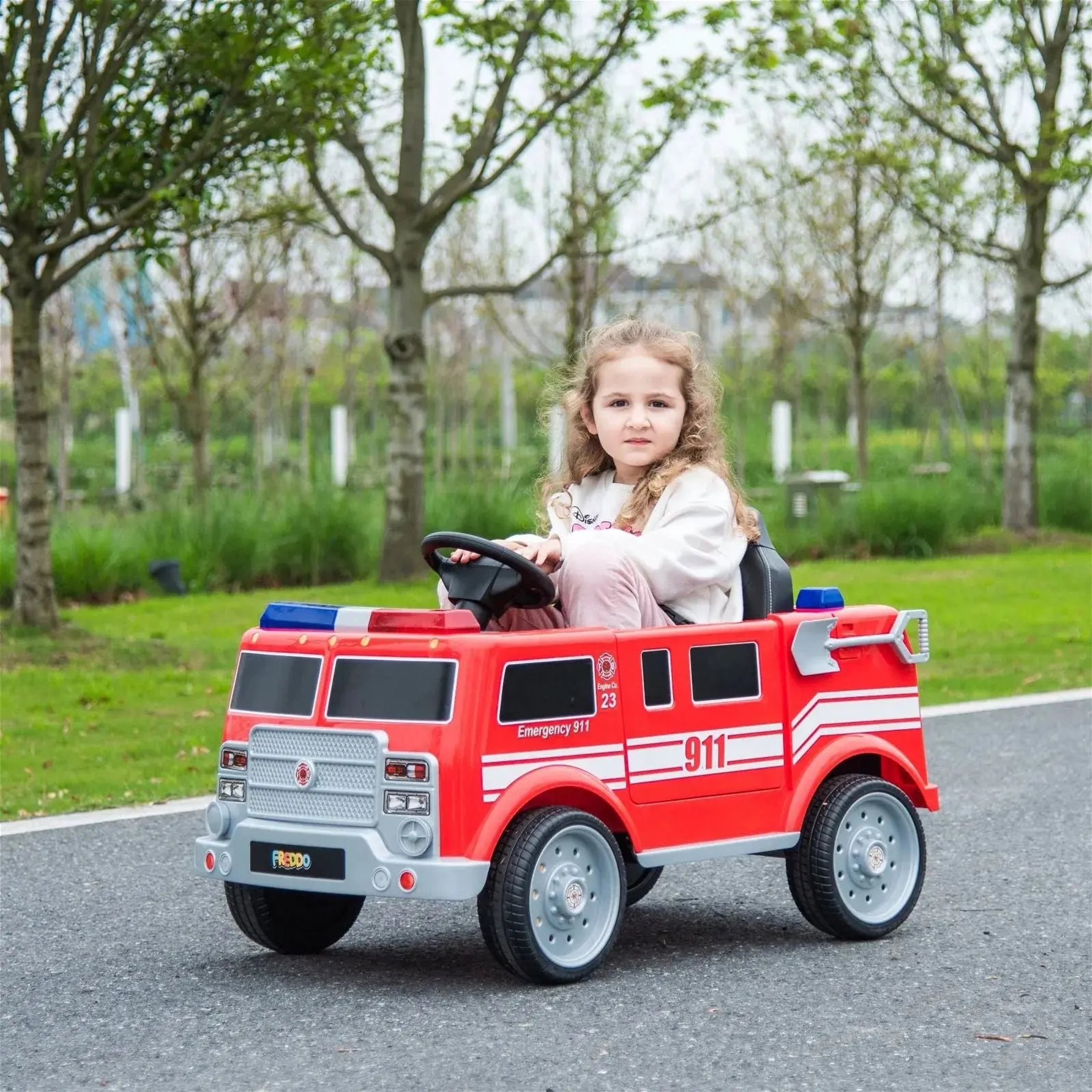 12V Freddo Fire Truck 1 Seater Ride on-2
