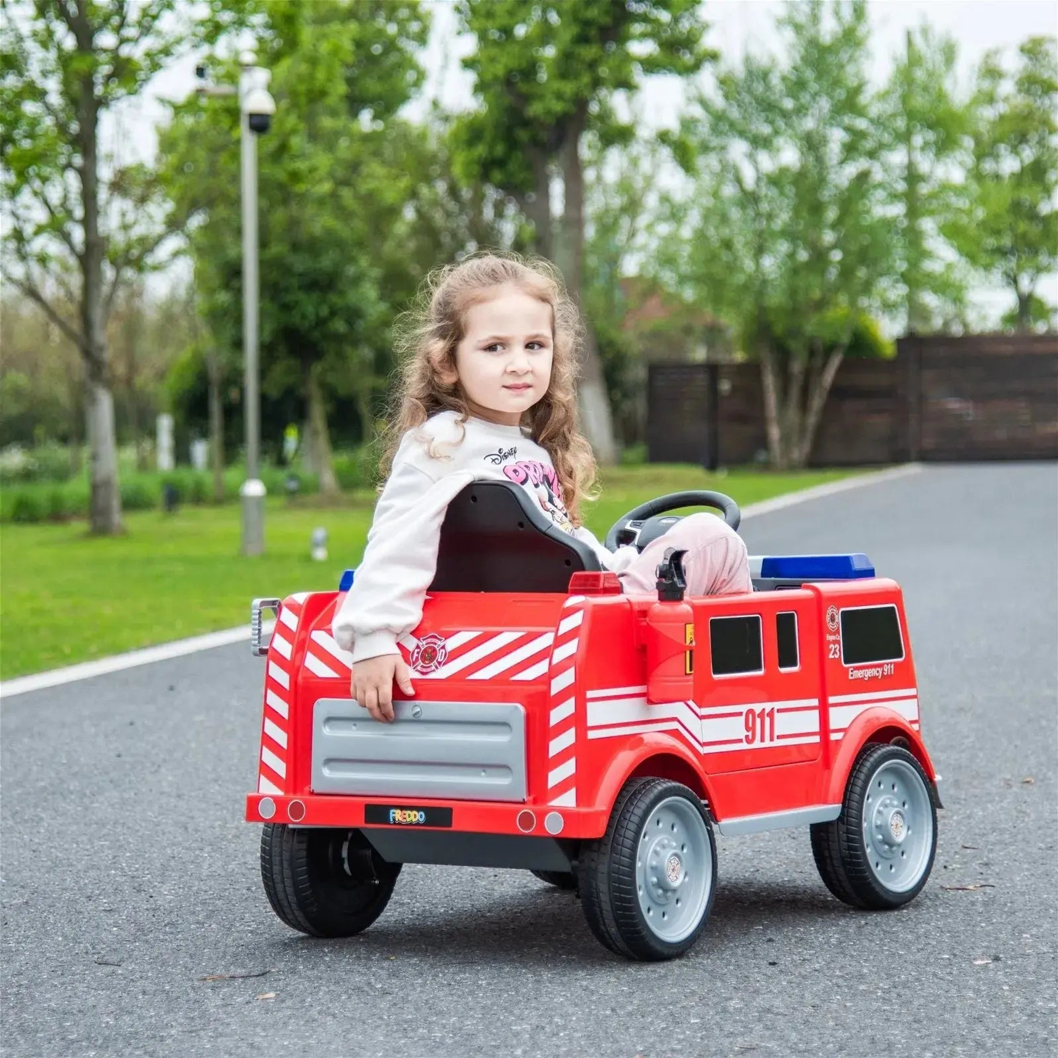 12V Freddo Fire Truck 1 Seater Ride on-6