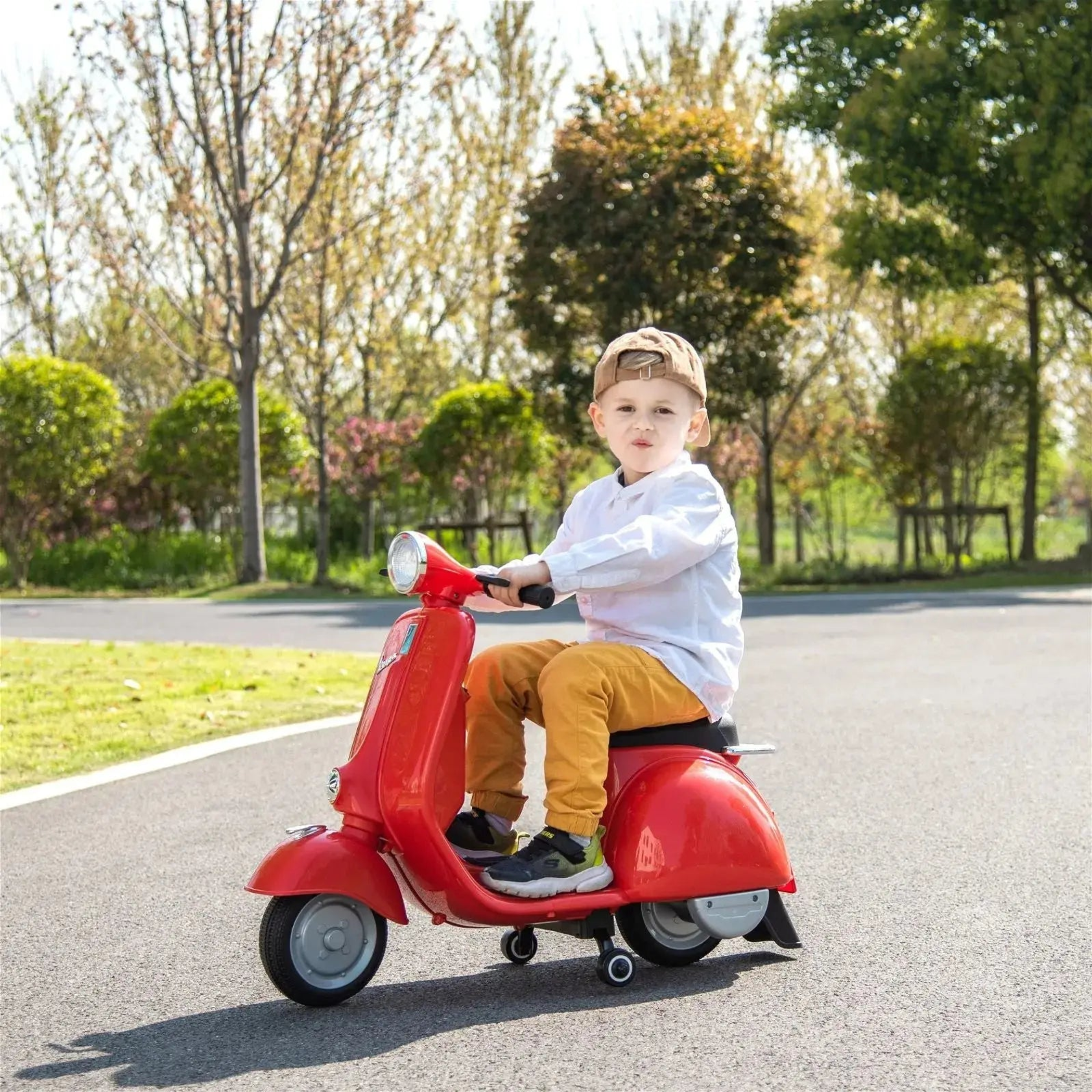 12V Kids' Vespa Electric Ride-On Scooter RED-4